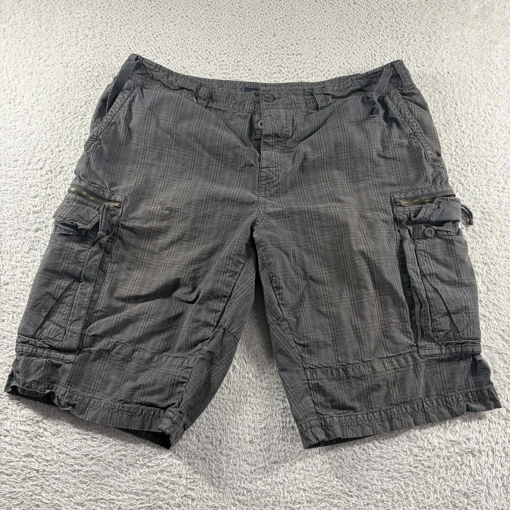 VINTAGE French‎ Connection Cargo Shorts Mens 38 Gray Plaid Y2K Retro Utility